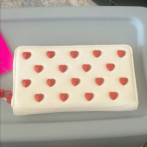 Betsey Johnson White Wallet with Red Heart Accents